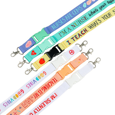 Promotional Custom Logo Pattern Teacher Id Accessories Keychain Sublimation Plain Material Neck Strap Custom Polyester Lanyards