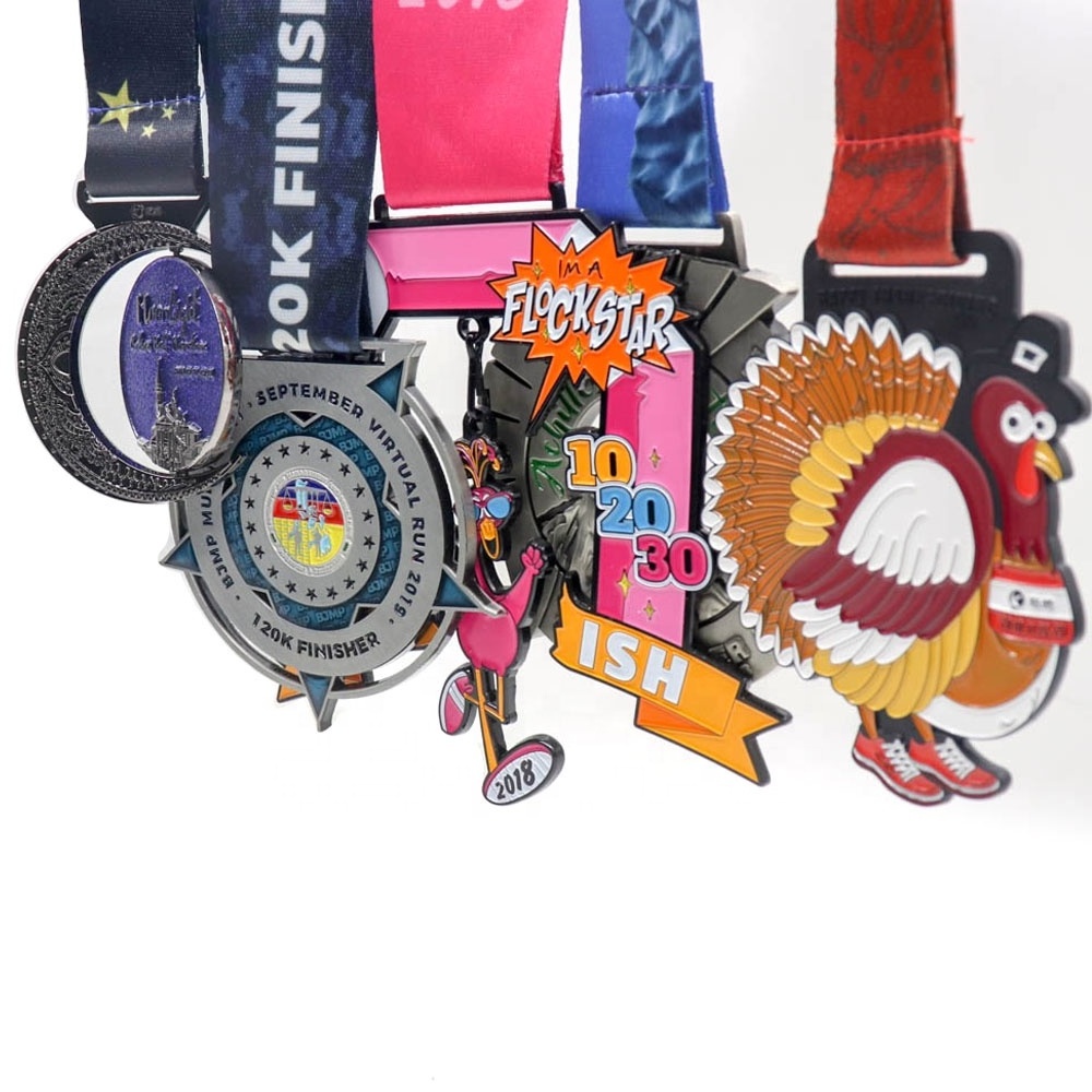 China cheap Custom metal design you own Marathon Running zinc alloy 3D gold metal award medal with sublimation ribbon