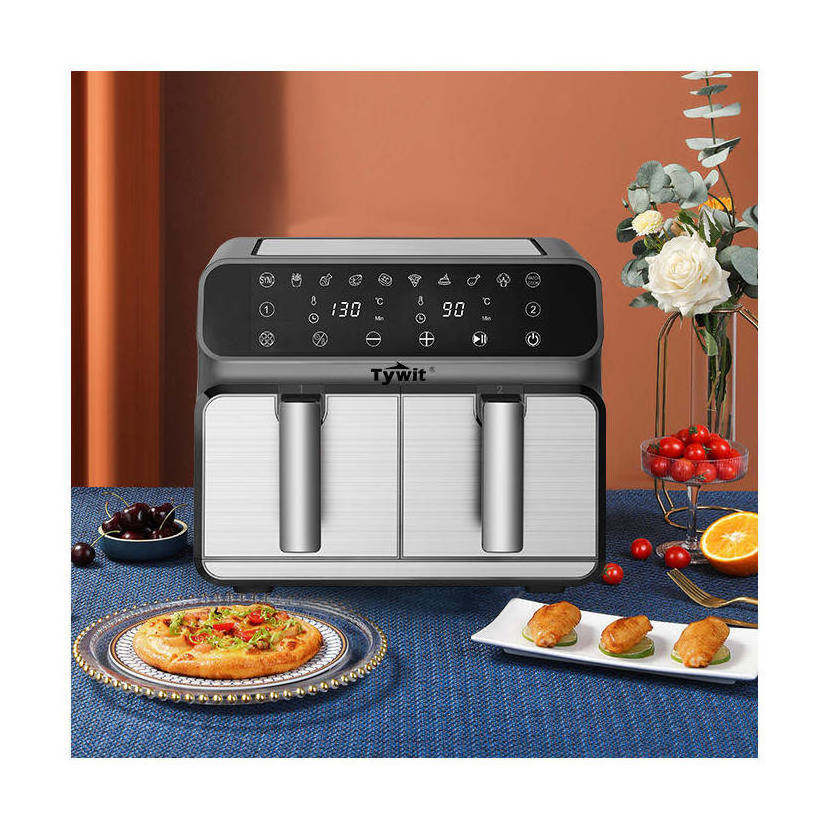 Household 10L Touch Screen Double Air Fryer Electric Deep Fryer Oven Smart Air Fryers With 2 Independent Baskets