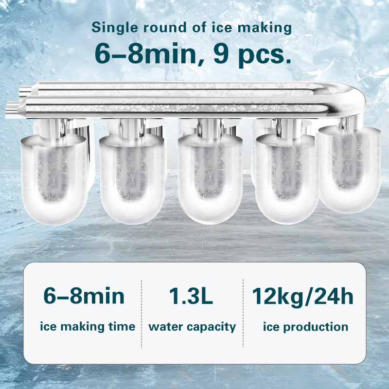 Portable Countertop 26 Lbs 9 Ice Cubes In 6 Mins Self-Cleaning Mini Ice Making Machine With Ice Scoop For Home Kitchen