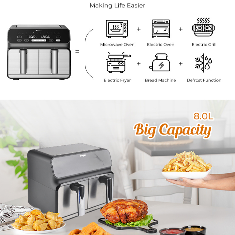 Household 10L Touch Screen Double Air Fryer Electric Deep Fryer Oven Smart Air Fryers With 2 Independent Baskets