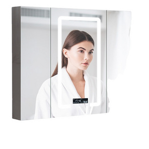 wall mounted bathroom mirror cabinet  LED lighted STAINLESS  STEEL cabinet free-painting  mirror cabinet for promotion