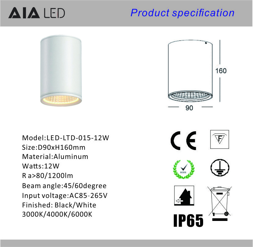 Round IP65 waterproof outdoor ceiling spot light 5W dimmable down light exterior cylinder spot downlight for balcony