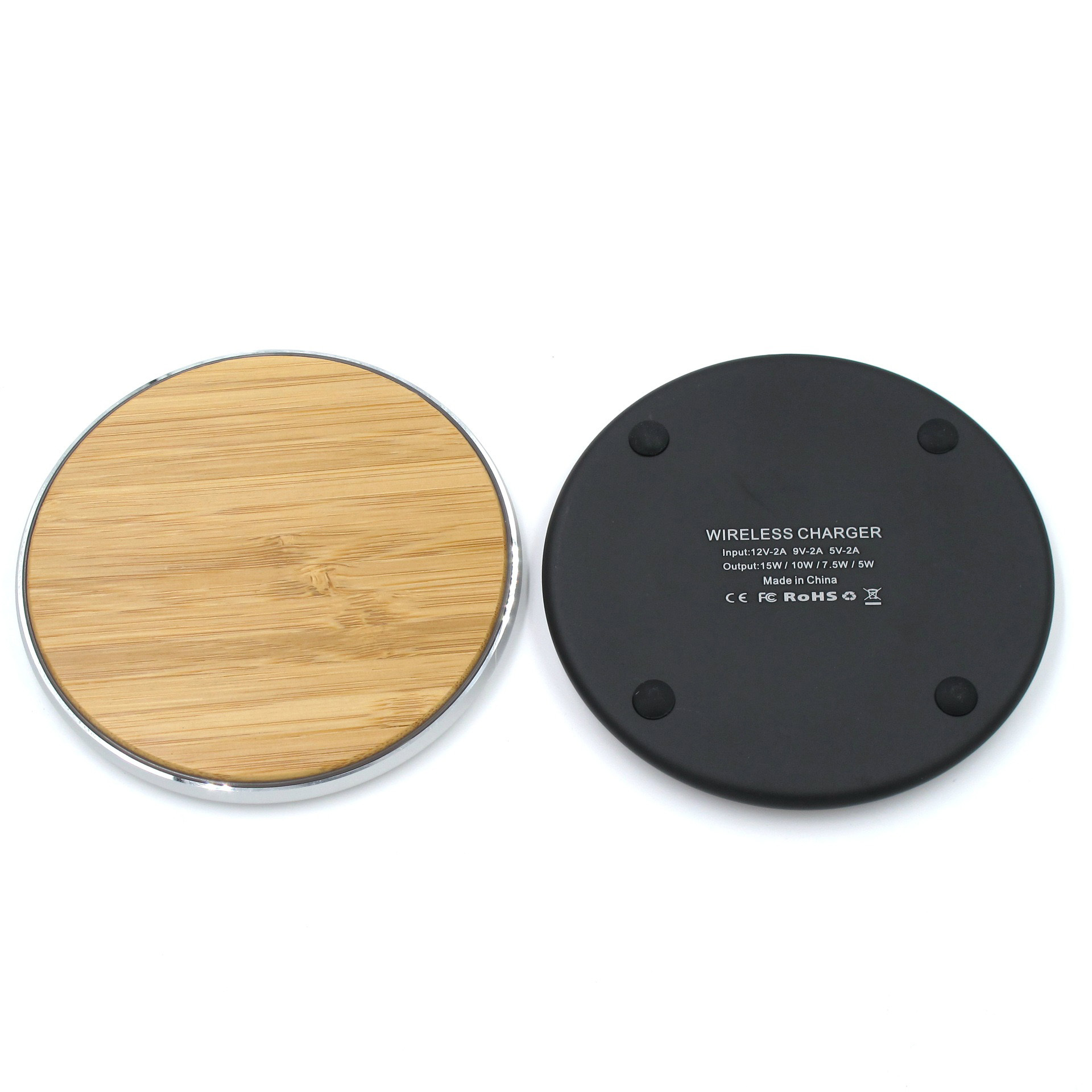 Hot selling oem 15w 10w fast qi wireless charger LED light CE ROHS wireless charger pad bamboo wireless phone charger