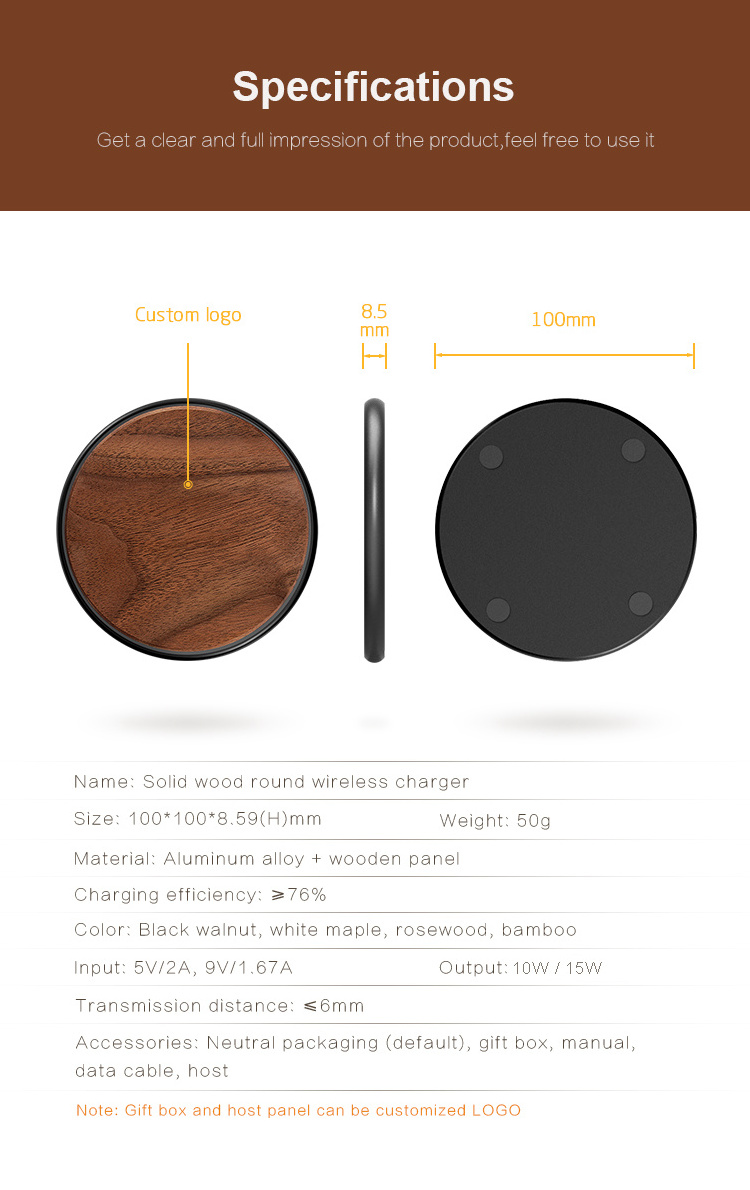 Hot selling oem 15w 10w fast qi wireless charger LED light CE ROHS wireless charger pad bamboo wireless phone charger