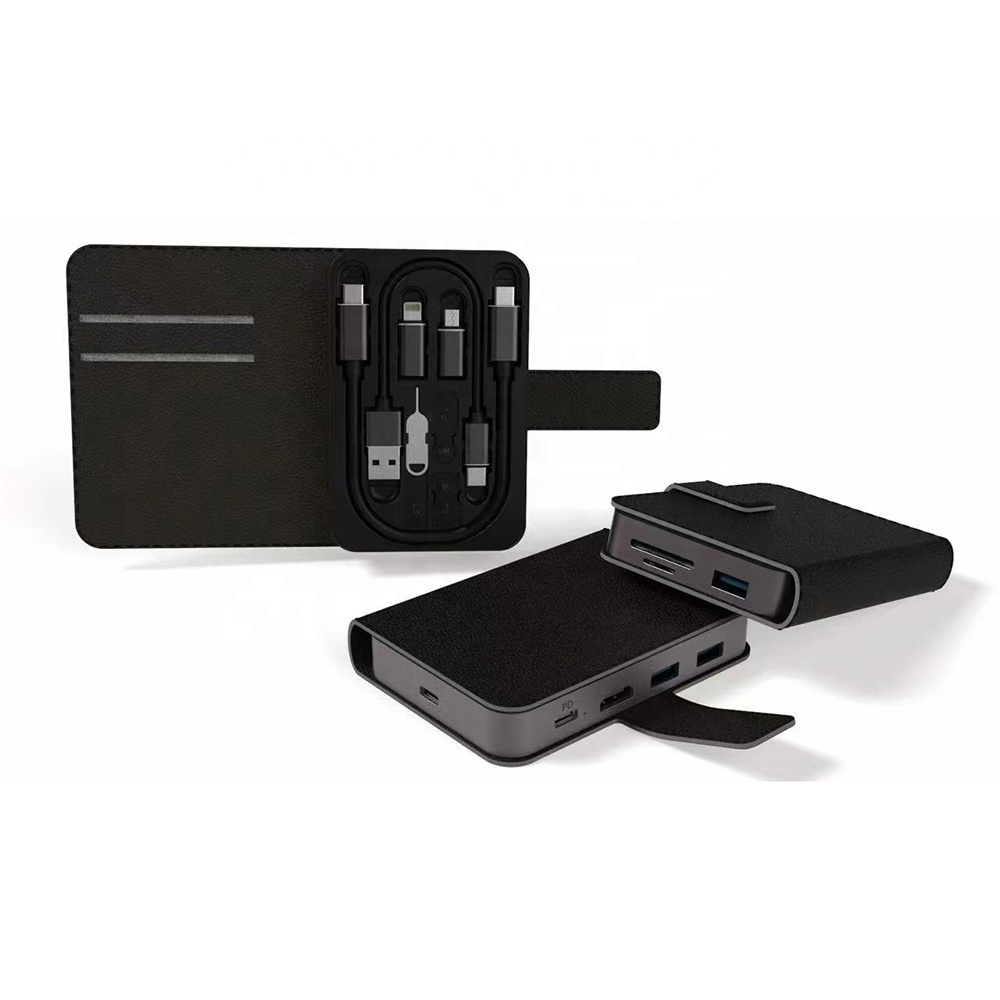 Custom multi-functional slim charging cable storage card pack portable data charging cable USB C docking station