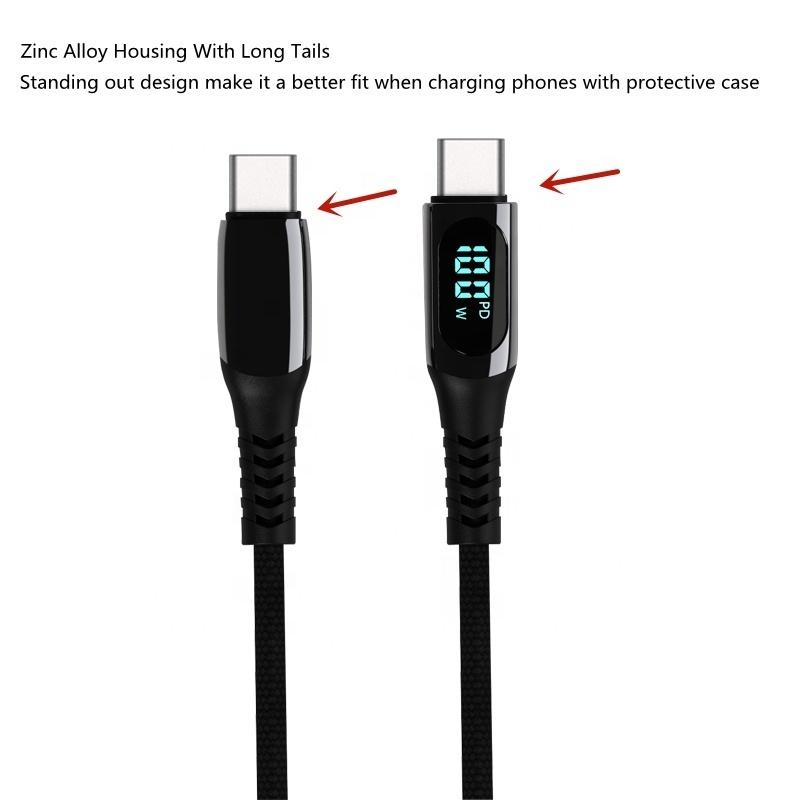 Wholesale LED Digital display usb c phone data sync cable PD LED light fast charging charger cable for iPhone