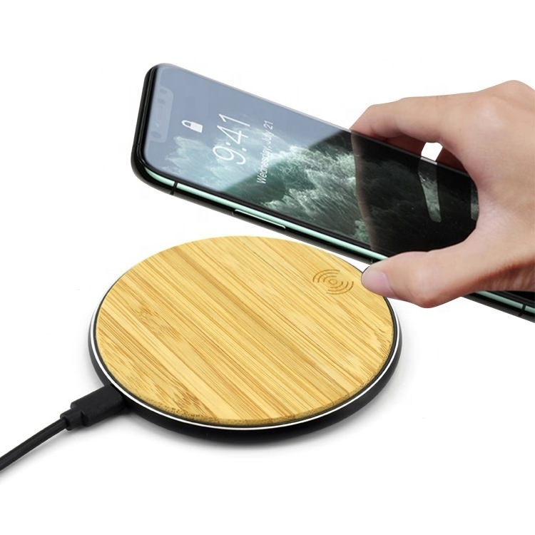 Hot selling oem 15w 10w fast qi wireless charger LED light CE ROHS wireless charger pad bamboo wireless phone charger