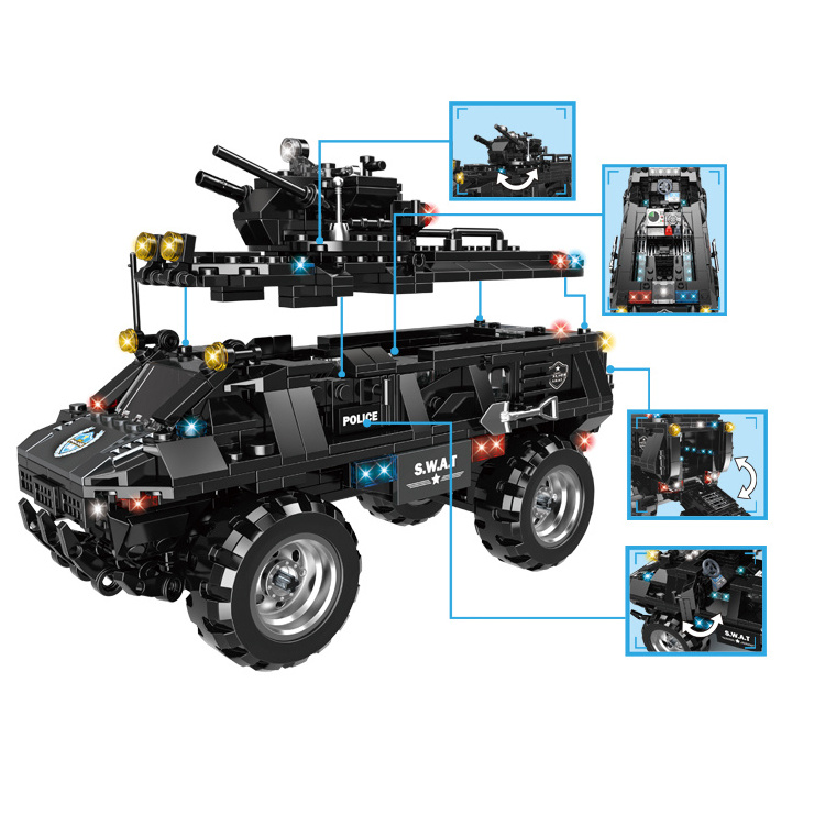 Wholesale Custom 2 in 1 Swat Corps Robot Car Plastic Small Bricks Building Block Anti Riot Armored Vehicle Set