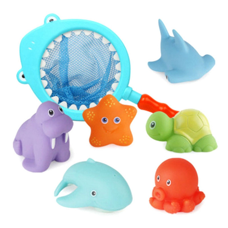 juguetes Kids Animal Soft Shark Fishing Net Whale Floating Shower Swimming Changing Color Squirt Toys Baby Bath Toys