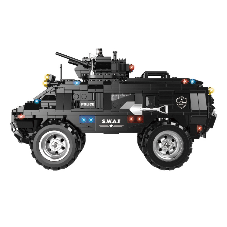 Wholesale Custom 2 in 1 Swat Corps Robot Car Plastic Small Bricks Building Block Anti Riot Armored Vehicle Set