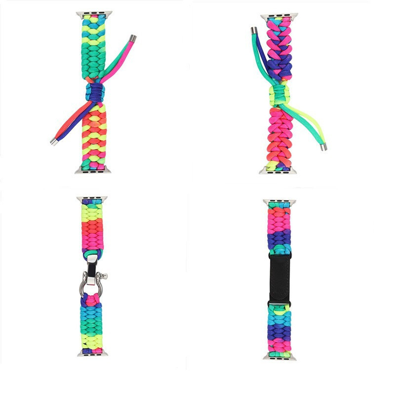 Rainbow Survival Rope Metal Bolt Clasp Band Braided Nylon Parachute Rope Smartwatch Watch Strap For Apple iWatch 41mm 45mm