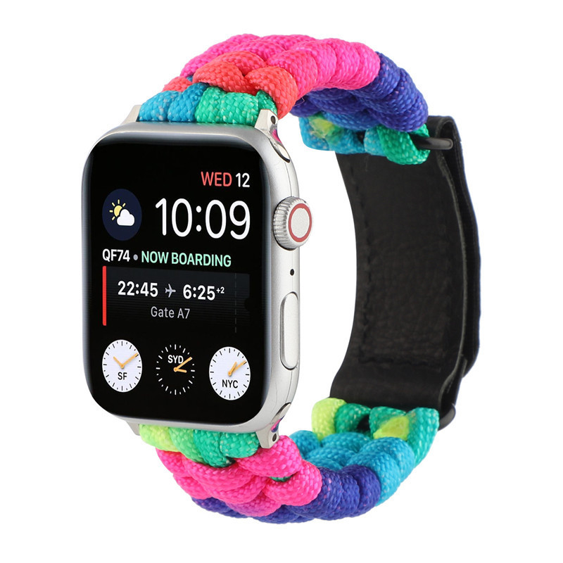 Rainbow Survival Rope Metal Bolt Clasp Band Braided Nylon Parachute Rope Smartwatch Watch Strap For Apple iWatch 41mm 45mm