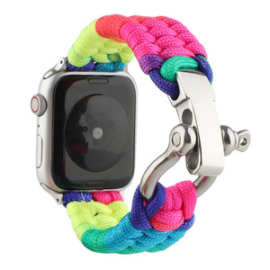 Rainbow Survival Rope Metal Bolt Clasp Band Braided Nylon Parachute Rope Smartwatch Watch Strap For Apple iWatch 41mm 45mm