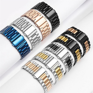 Luxury Solid Metal Watch Band For Apple Watch Strap Stainless Steel Wristband Metal Buckle Clasp Strap Replacement Bracelet