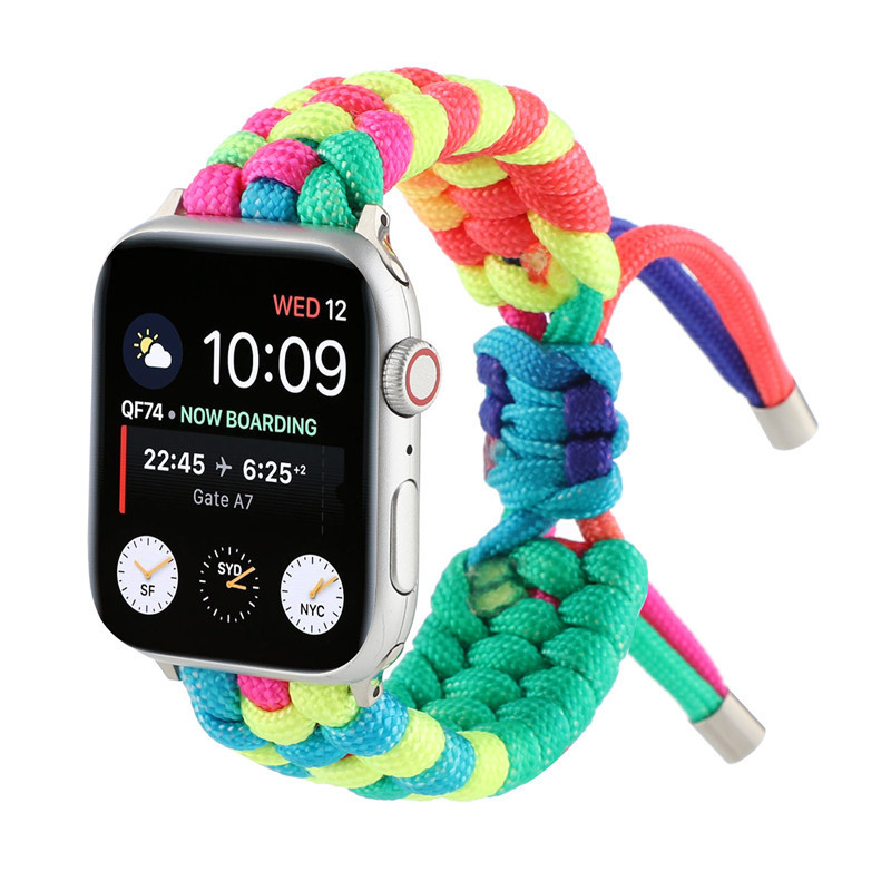 Rainbow Survival Rope Metal Bolt Clasp Band Braided Nylon Parachute Rope Smartwatch Watch Strap For Apple iWatch 41mm 45mm