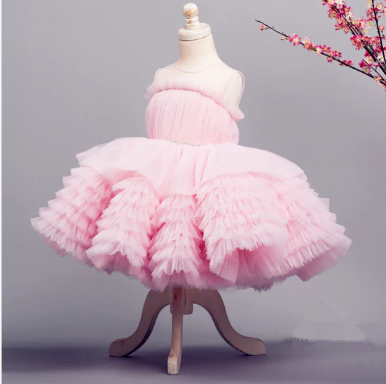 mom and me matching flower girl party dress solid color cake pink tiered  mom and daughter dress