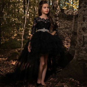 black short front long back fluppy tulle  skirt flower girl dress