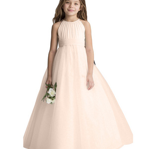 Kids White Princess Birthday Party Frock Fashion Crew Neck Children Tulle Bridesmaid Wedding Flower Girl Dress