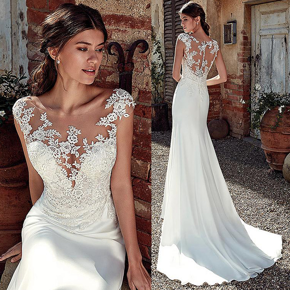 White wedding dress bohomain high quality mermaid lace appliques wedding gown 2019 new vestido de noiva