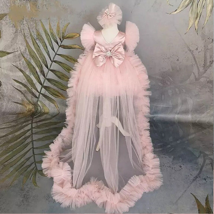 2-12 years girls cute customization Formal Ruffles Wedding Party Evening Princess kids flower baby girl dress with tail