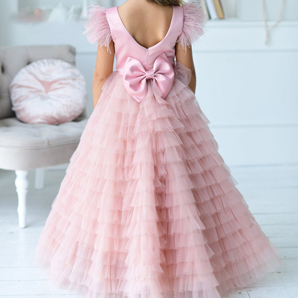 First Communion Dress Bow Girl Party and Birthday pageant Princess luxury flower girl dress