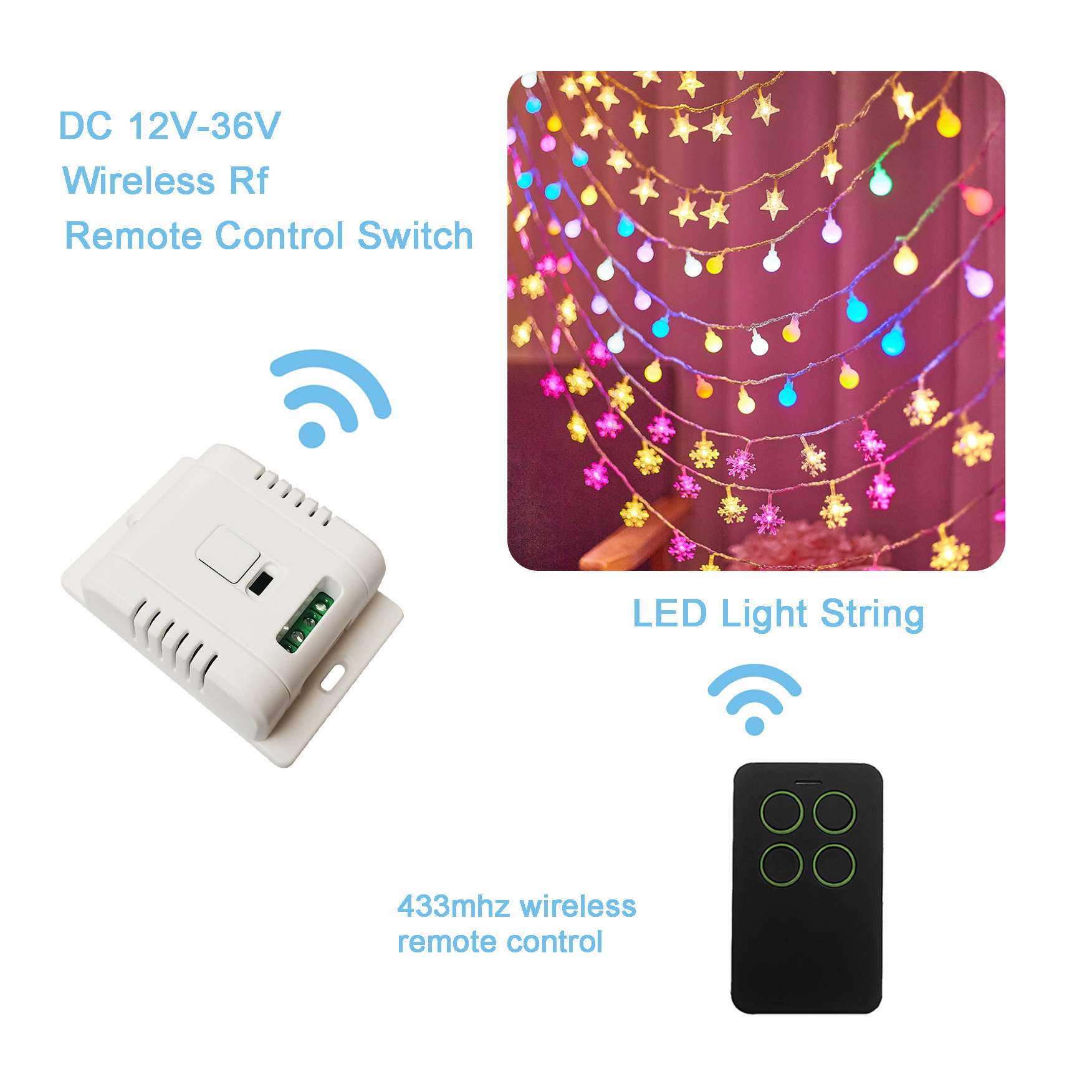 DC 12V-36V 433Mhz 1CH 10A Relay Receiver Wireless RF Remote Control Switch for lights/lamps/motor