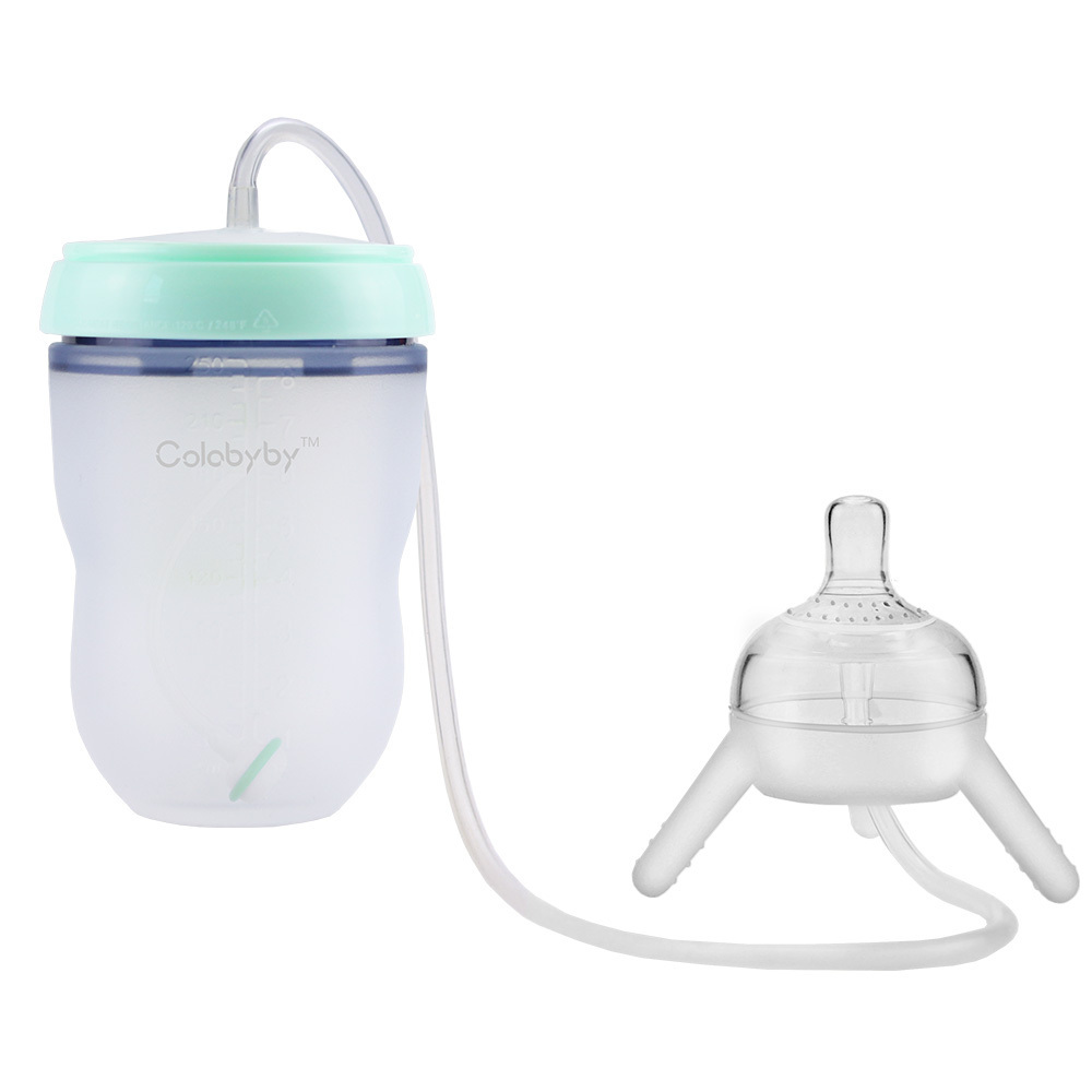 Anti-colic feeding system hands free baby bottle silicone