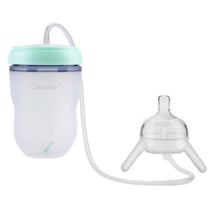 Anti-colic feeding system hands free baby bottle silicone