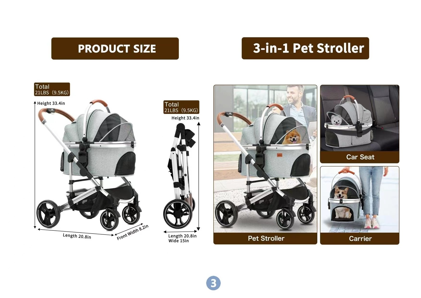 Wholesale Pet Folding Stroller Dog Stroller Pet Gear Metal Luxury Pet Stroller