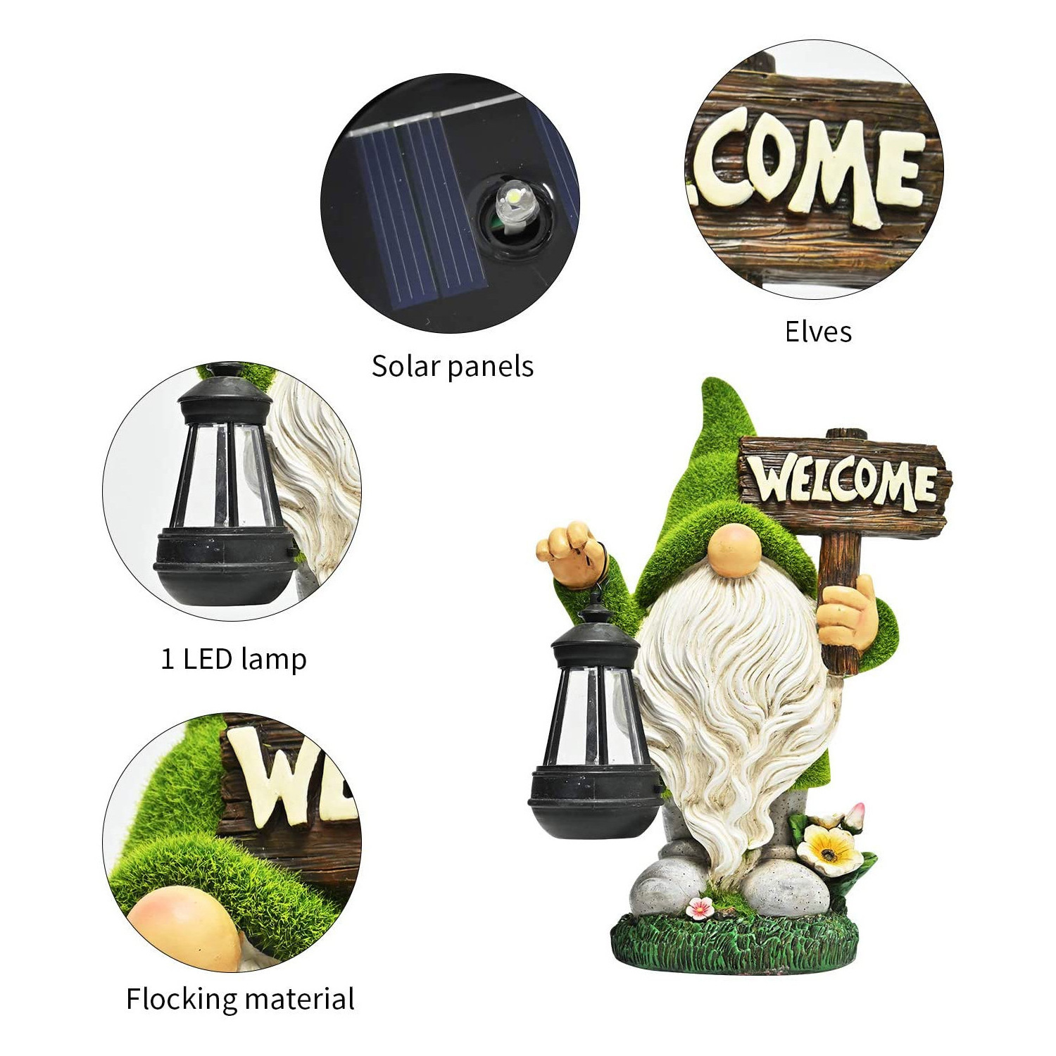 Resin Garden Statues Decorations Large Funny Fairy Gnomes Figurines Flocked Garden Gnome For Patio/Yard/Lawn Ornaments