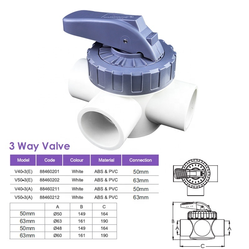 Swimming pool 3 way PVC ball valve diverter valve, check valve for swimming pool and spa accessories