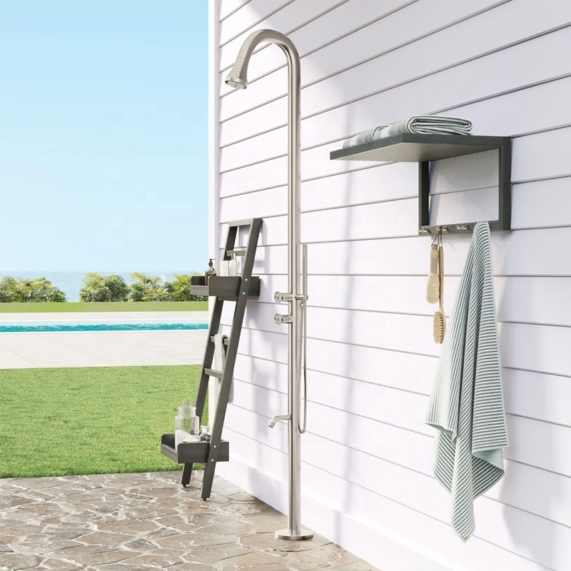 Stainless steel outdoor shower. Backyard garden pool beach solar outdoor standing shower faucet shower column