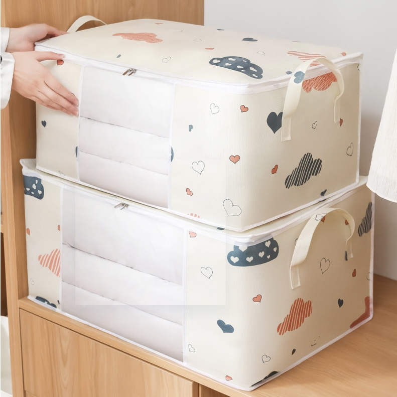 Foldable Non-woven Fabric Storage Containers Blanket Storage Bags with Lids and Handle