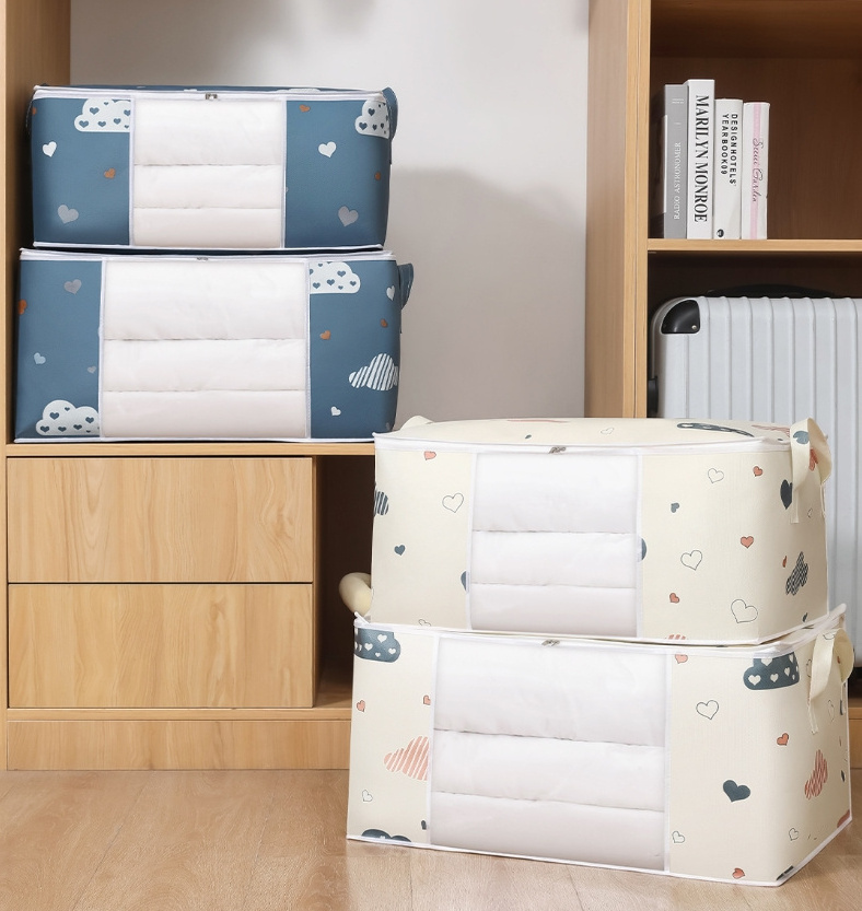 Foldable Non-woven Fabric Storage Containers Blanket Storage Bags with Lids and Handle