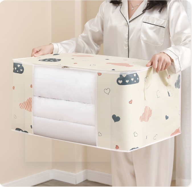 Foldable Non-woven Fabric Storage Containers Blanket Storage Bags with Lids and Handle