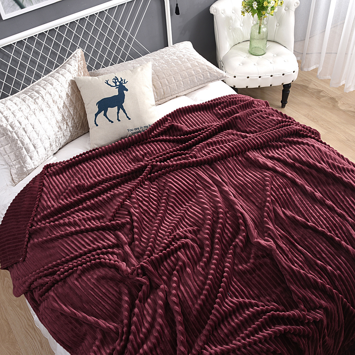 Basic Flannel Fleece Blanket King Size Crimson Lightweight Cozy Plush Microfiber Solid Blanket