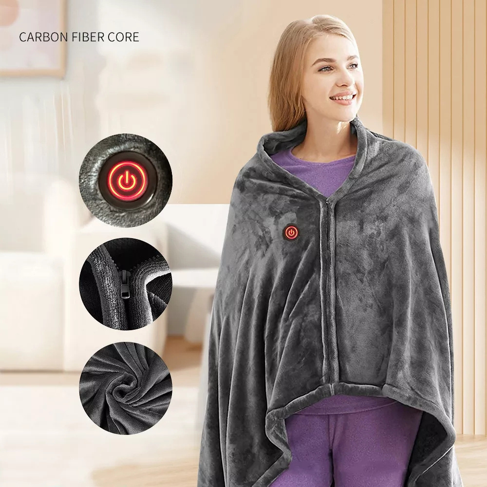 Flannel Smart Portable Battery Rechargeable Electricity Usb Wearable Heated Blanket Shawl