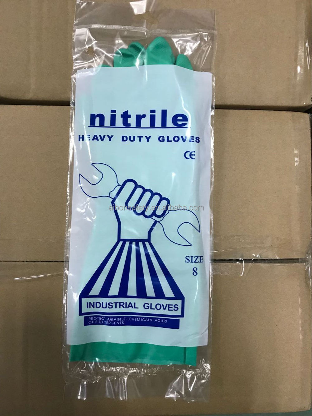 Long cuff diamond texture wholesale heavy duty work coated custom pure rubber resure cleaning safety chemical nitrile gloves