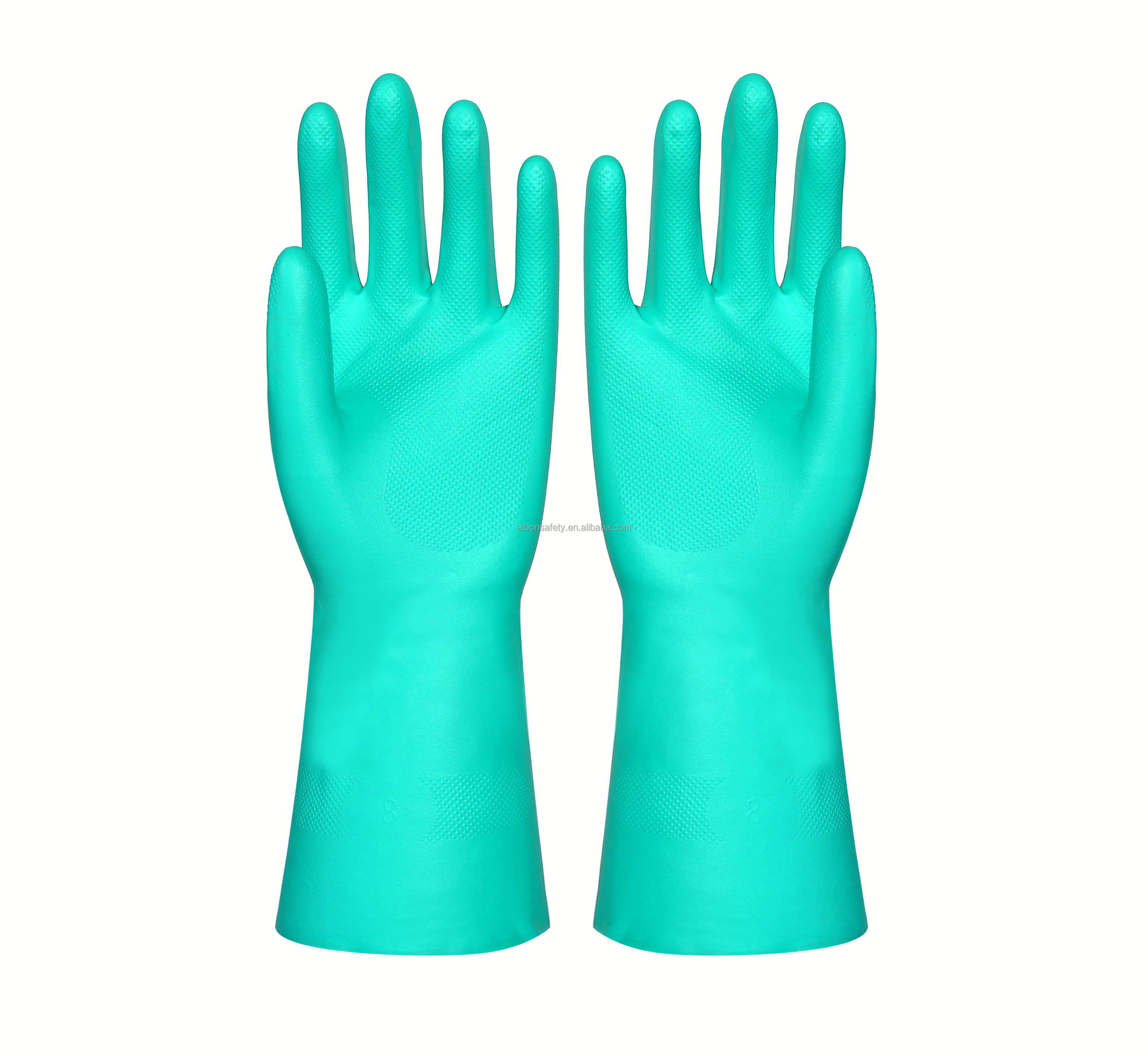 Long cuff diamond texture wholesale heavy duty work coated custom pure rubber resure cleaning safety chemical nitrile gloves