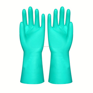 Long cuff diamond texture wholesale heavy duty work coated custom pure rubber resure cleaning safety chemical nitrile gloves