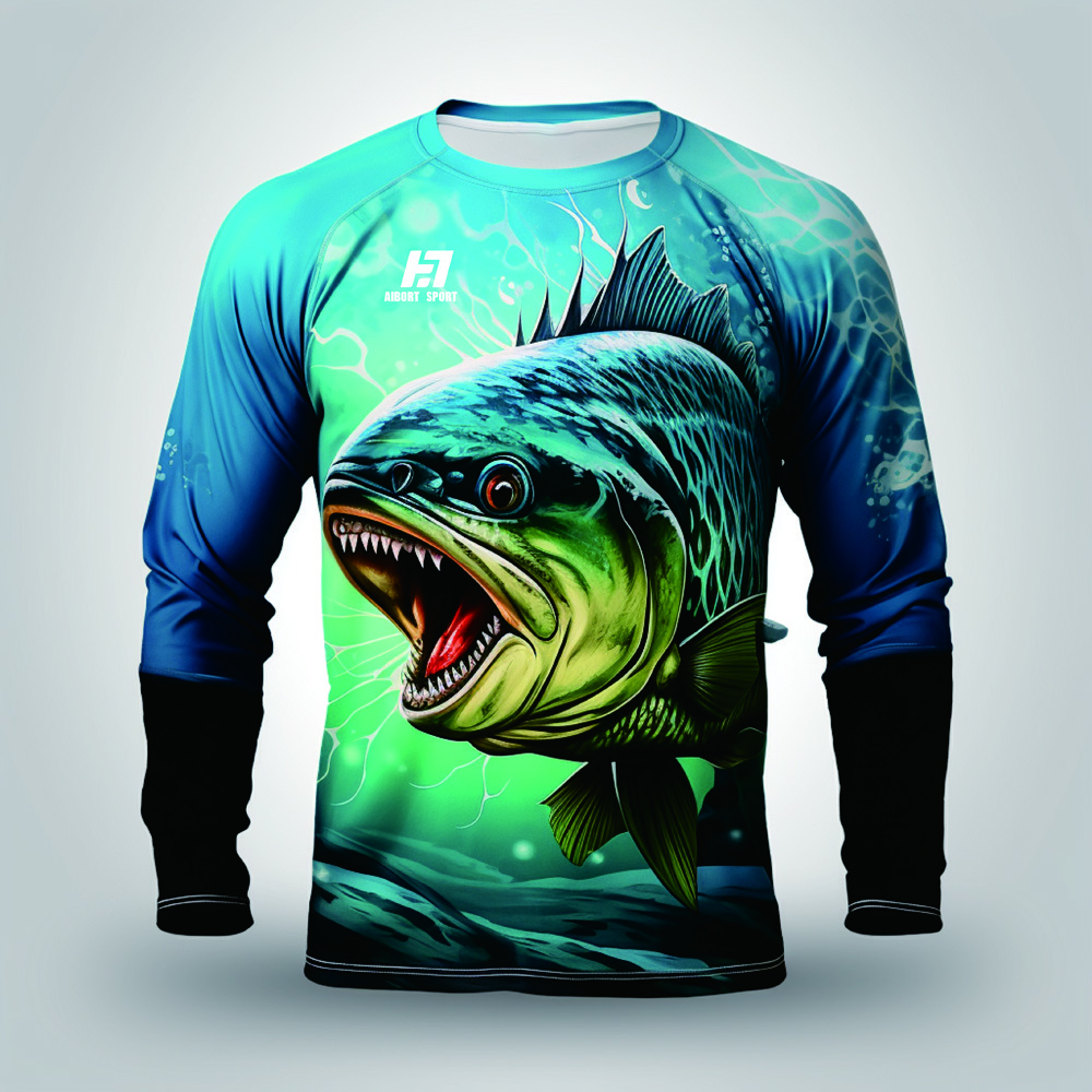 Aibort Wholesale Custom Sublimation Design Popular Blank  Over sized  Long Sleeve Print design Plain Fishing Shirt/