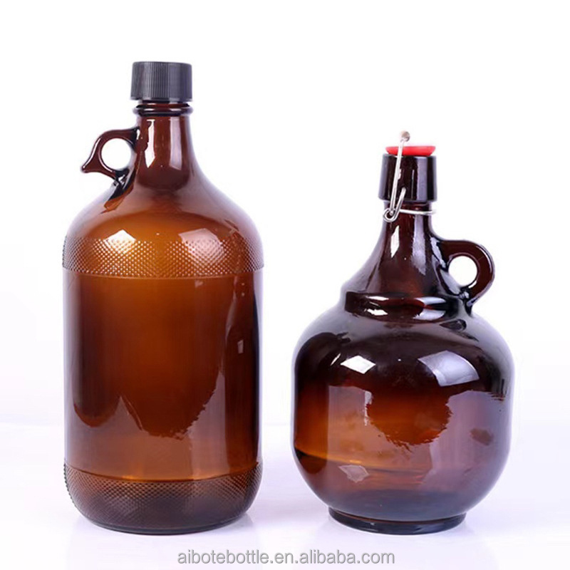 Aibote Large Capacity Amber Beer Growler Glass Jug Ocean Wine Bottle with Swing Top and Handle