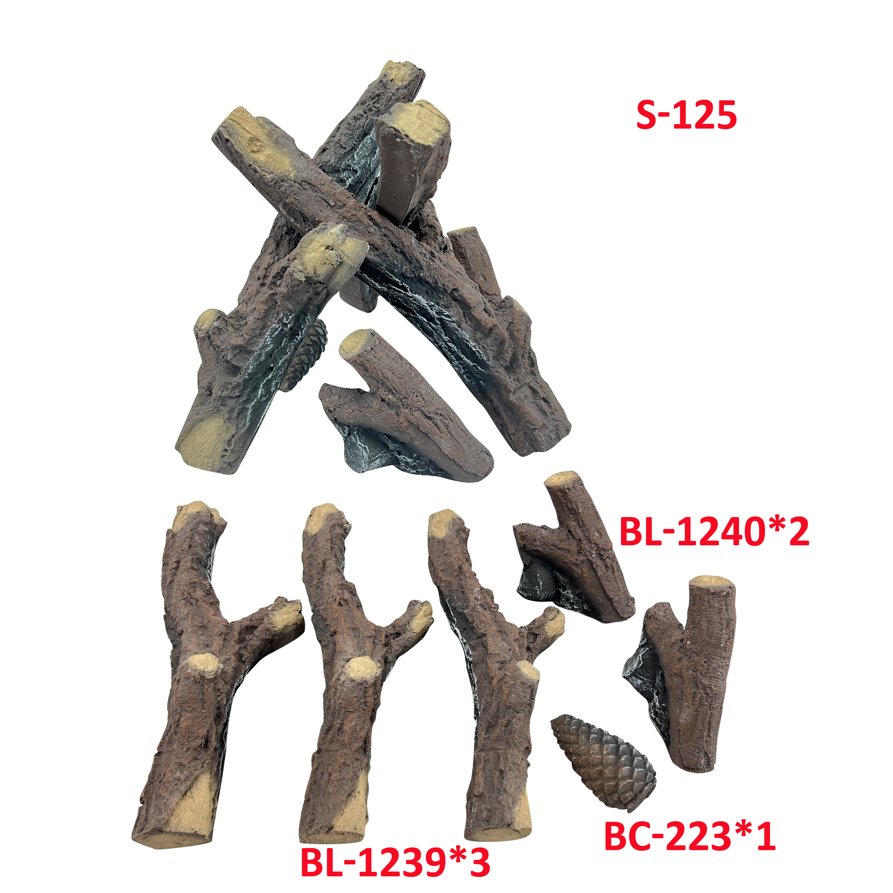 Ceramic Logs for Propane Fire Pit or Gas Fireplace Small Fake Wood Logs Set 6-Piece