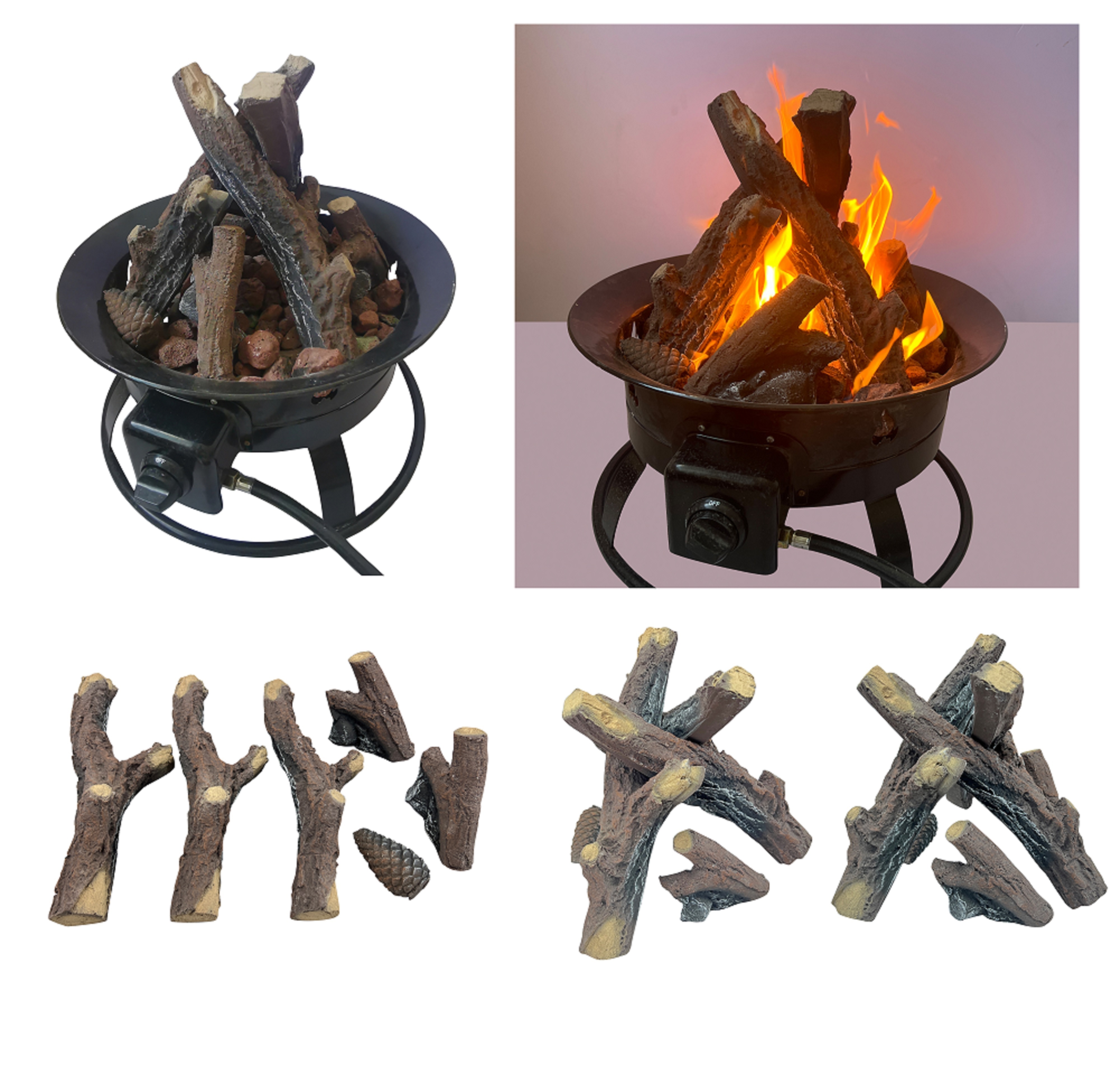 Ceramic Logs for Propane Fire Pit or Gas Fireplace Small Fake Wood Logs Set 6-Piece