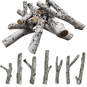 Gas Fireplace Set Ceramic White Birch for Gas Fireplace Indoor Insert Vented Propane