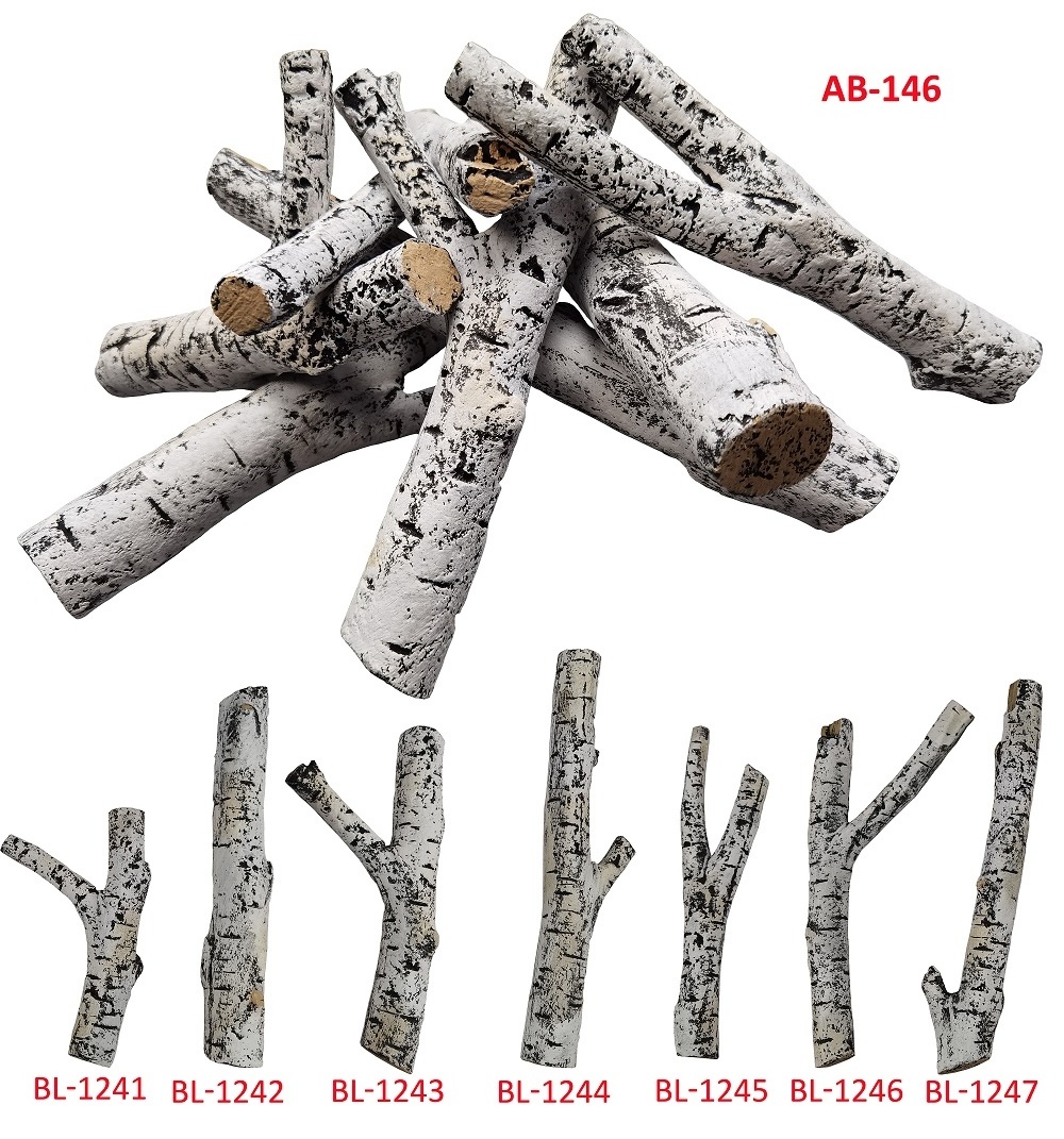 Gas Fireplace Set Ceramic White Birch for Gas Fireplace Indoor Insert Vented Propane