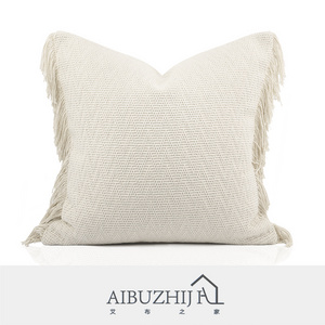 AIBUZHIJIA Tassel Pillow Cover Decorative Beige Cotton Linen Macrame Cushion Cover for Couch Sofa Bed and Outdoor