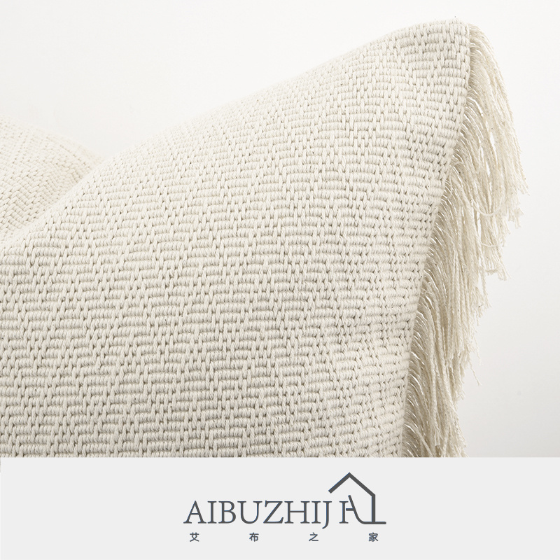 AIBUZHIJIA Tassel Pillow Cover Decorative Beige Cotton Linen Macrame Cushion Cover for Couch Sofa Bed and Outdoor