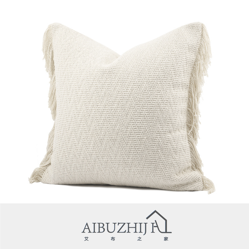 AIBUZHIJIA Tassel Pillow Cover Decorative Beige Cotton Linen Macrame Cushion Cover for Couch Sofa Bed and Outdoor